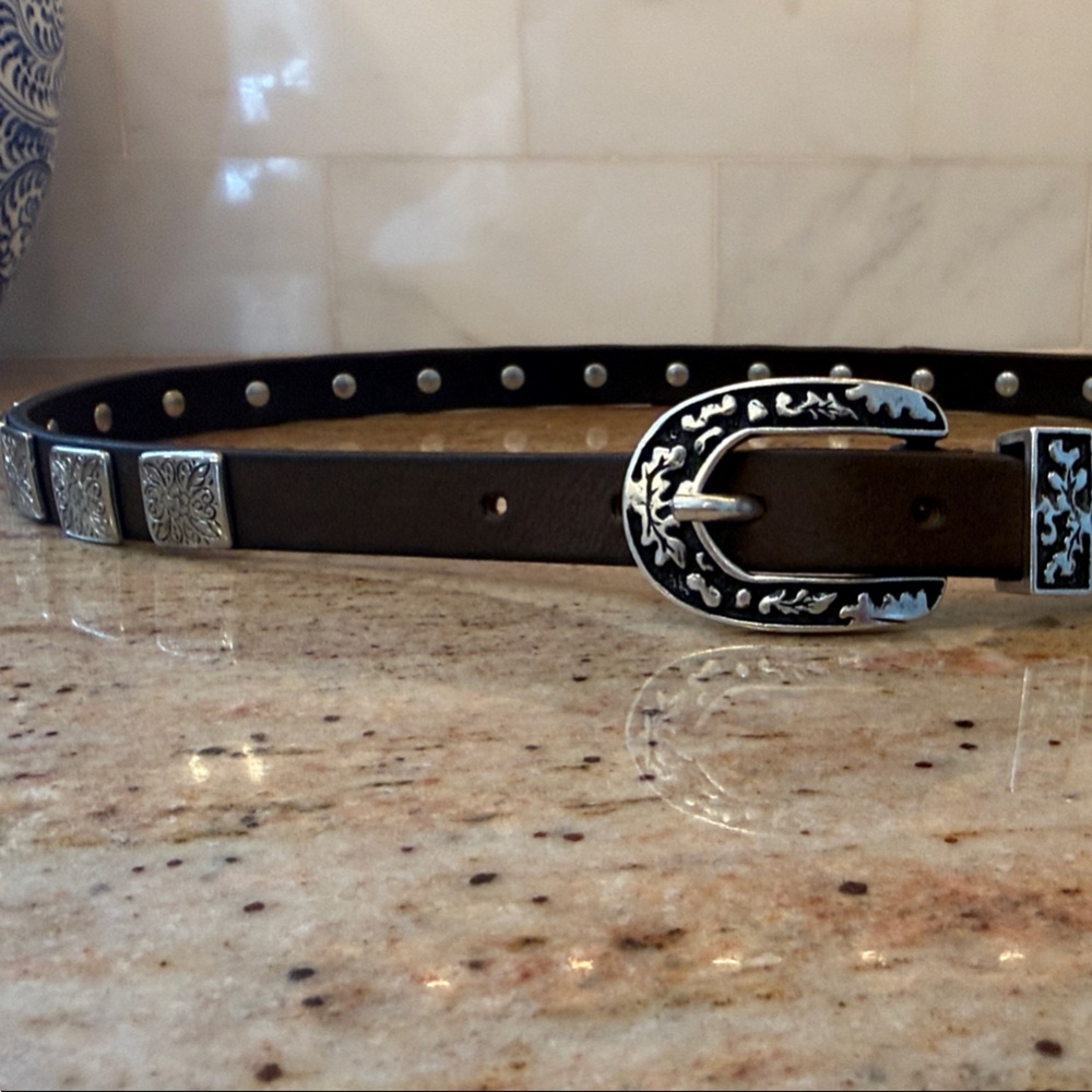 Berge Dark Brown Belt with Ornate Silver Buckle